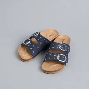MAX metallic eyelet accent slip on sandals