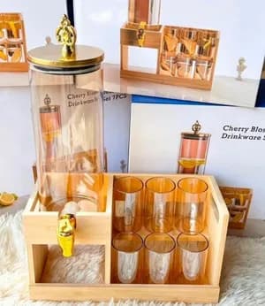 Glass dispenser jar with Bamboo stand and 6 glass's