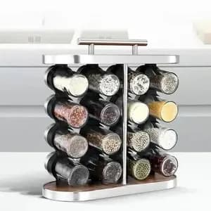 16 Pcs Spice Carousel Glass Jar with Rack
