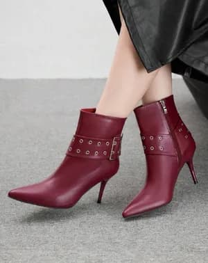 Pointed toe studded heeled ankle boots