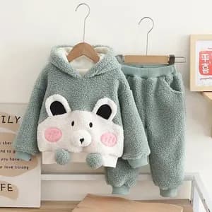Cartoon kids winter hoodie and pant set