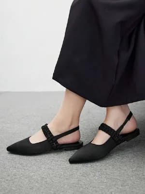 Double strap pointy toe sling back flat