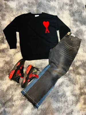 Ami sweater, Gallery Dept jeans, Jordan 4