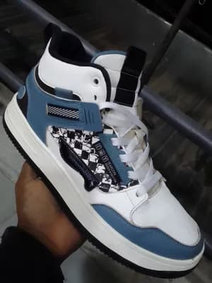 White Blue High-Top Sneakers