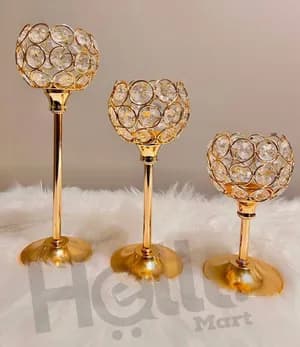 Gold Crystal Candle Holder Set