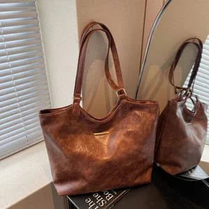 Faux Leather Shoulder Tote Bag