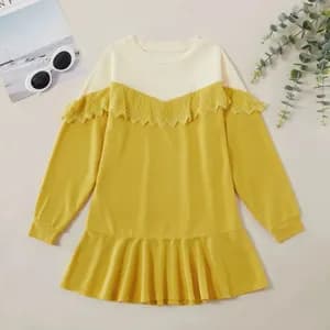 Yellow Splice Long-Sleeve Girls Dress