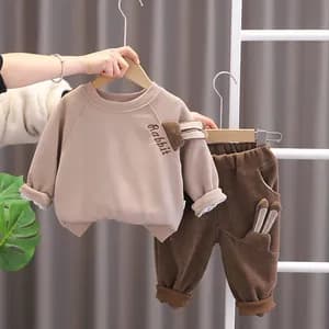 Cartoon rabbit bag sweatshirt and pant set