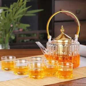 Seven-Piece Golden Glass Tea Set