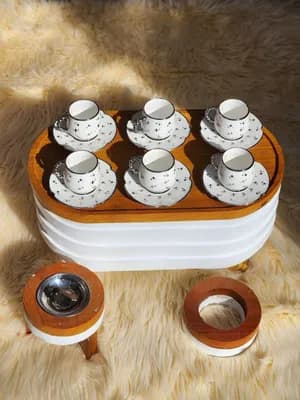 Coffee Cup Set with Wooden Tray