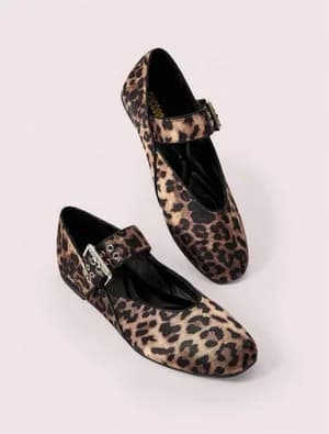 Buckle belt bow ballerina flat