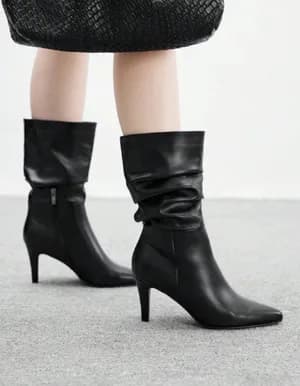 Ruched mid-calf boots