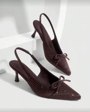 Pointed toe embellished low heel pump