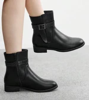 Belt decor round toe ankle boots