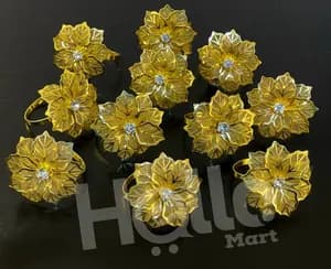 Gold Floral Napkin Ring Set