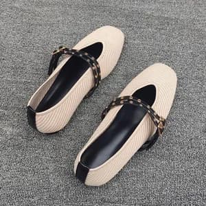 Knitted Breathable Mary Janes Flats with Double Buckle Strap