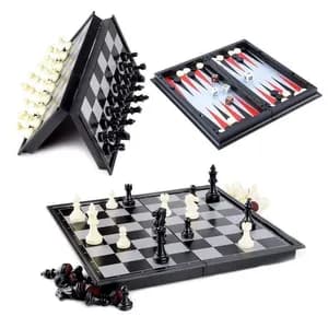 3 In 1 Magnetic Board Game Set Chess Checkers Backgammon