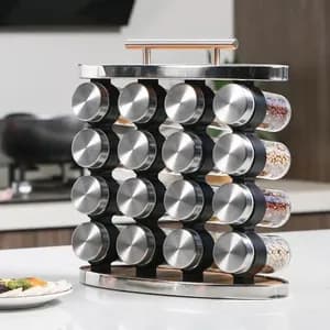 16 Set Spice Carousel Glass Jar with Rack