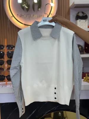 Striped Collar Long Sleeve Top