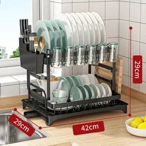 2-Tier Dish Rack with Cutting Board and Utensil Holder