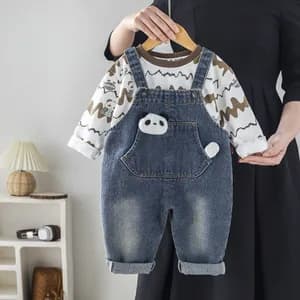 Unisex Jeans Overall with Long Sleeve Panda Print