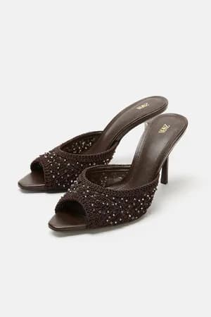 ZARA Women's Beaded Heeled Mules