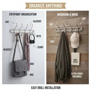 Wall Mounted 12 Hook Organizer Rack