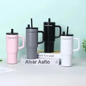 Double Layer Stainless Travel Tumbler with Straw