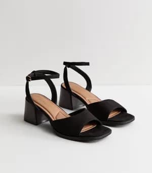 New look faux suede curved front black heel sandals