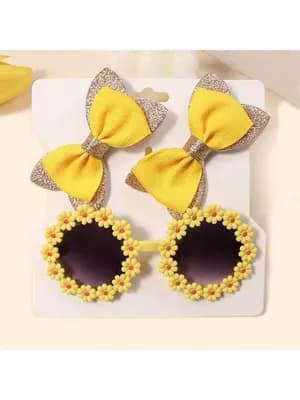 3 in 1 daisy flower sunglass and bow decor hair clip set
