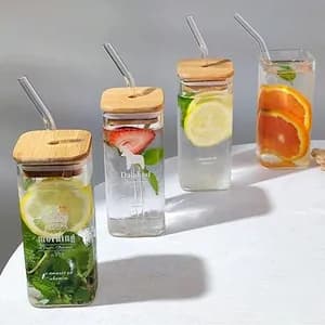 Glass Drinking mug with Straw