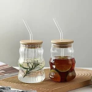 Glass Drinking Mug with Straw 500ml