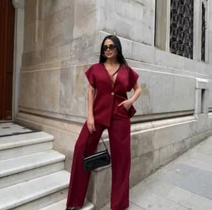 Women's Burgundy Two-Piece Vest Set