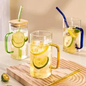 Glass Drinking Mug with Straw