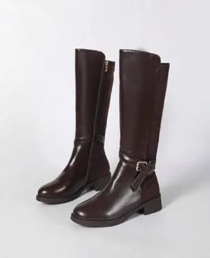 Buckle belt decor knee high boots