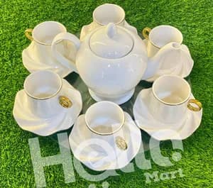 White Ceramic Teapot with 6 Cups