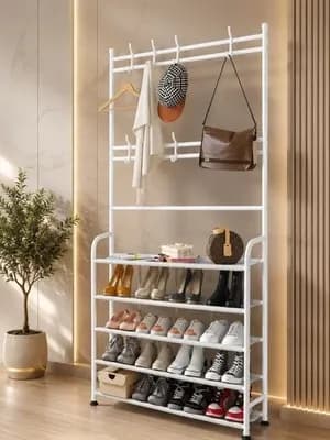 5-tier metal shoe rack with hooks