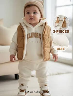 Unisex warm hoodie pant vest 3 piece set