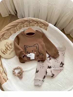 Cute cartoon fox sweatshirt and pant set