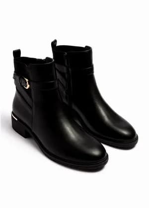 PAPAYA buckle heeled boots with golden accent