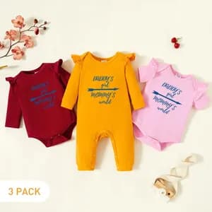 3-Pack Baby Graphic Flutter-sleeve Romper and Jumpsuit Set