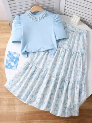 Girls Casual Two Piece Top Skirt Set