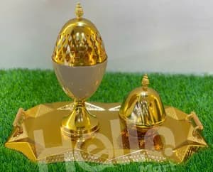 Golden Incense Burner with Tray Set