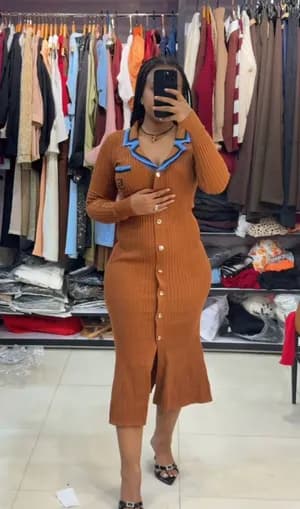 Women's Button Front Ribbed Dress