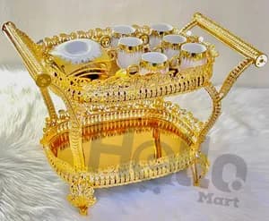Golden Two-Tier Coffee Serving Tray
