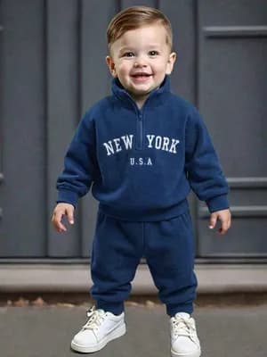 Unisex warm front zipper hoodie and pant set