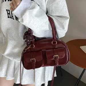 Retro double pocket shoulder bag