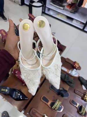 White Lace Pointed Heel Mules