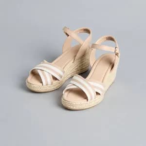 MAX Striped Cross Strap Wedge Sandals