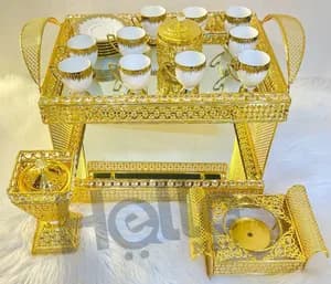 Large Golden Coffee Tray Set